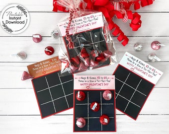 PRINTABLE Tic Tac Toe Valentine's Day Cards, Valentine Tic Tac Toe Card for Treat Bag, Kids Class Valentine Card, Easy School Valentine Game