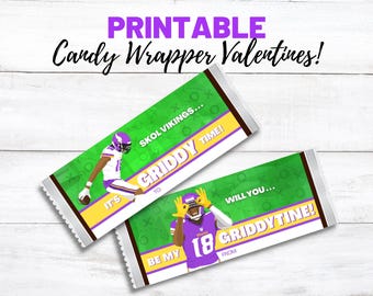 PRINTABLE Minnesota Valentine Candy Bar Wrapper, Viking Justin Jefferson Valentine, Hershey Bar Class School Sports Football Boy Valentine