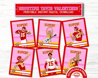Chiefs Mahomie and Tavis Valentine Cards, PRINTABLE Instant Download Easy Class Valentines, Girl Kansas City Kelce Taylor Football Valentine