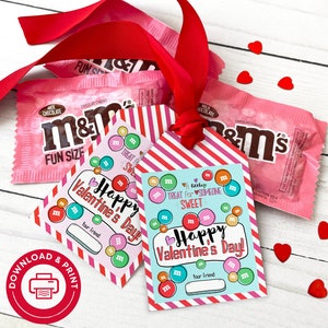 AFDRUKBARE Valentijnskaart, M&M Valentijnskaart, afdrukbare klas Valentijnskaart, School Valentines Favor Tag, Gem Ring Pop Treat Tag