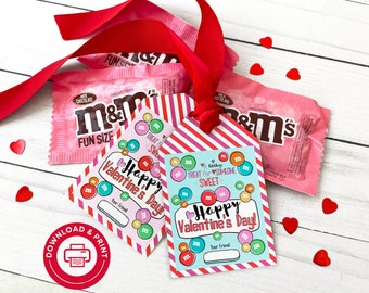 PRINTABLE Valentine Card, M&M Valentine Card, Printable Classroom Valentine Card, School Valentines Favor Tag, Gem Ring Pop Treat Tag