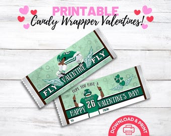 PRINTABLE Eagles Valentine Candy Bar Wrapper, Fly Eagles Fly Valentine Barkley Philadelphia Class School Sports Football Valentine Card Tag