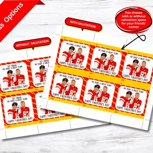 Puede incluir: Tarjetas de San Valent&iacute;n imprimibles con dos jugadores de f&uacute;tbol en uniformes rojos y amarillos. Las tarjetas dicen "We make a great team! Happy Valentine's Day!" y "Hey friend, we make a great team! Happy Valentine's Day!"