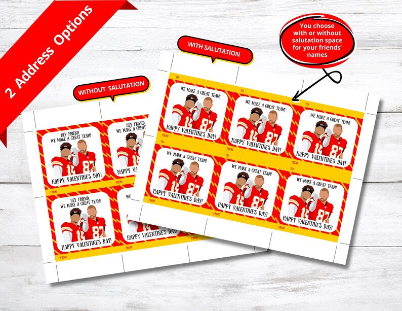 Puede incluir: Tarjetas de San Valent&iacute;n imprimibles con dos jugadores de f&uacute;tbol en uniformes rojos y amarillos. Las tarjetas dicen "We make a great team! Happy Valentine's Day!" y "Hey friend, we make a great team! Happy Valentine's Day!"
