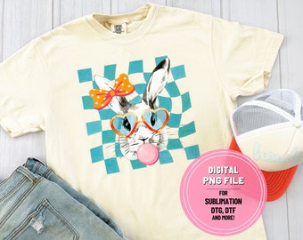 Retro Easter PNG, Easter Png, Easter Bunny Png, Cute Easter Png, Bunny with Glasses, Easter Shirt, Easter Bunny Bubble PNG for Sublimation