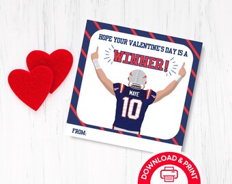 PRINTABLE Maye Patriots Valentine Instant Download, Drake Maye Valentine, Patriot Super Easy Kids Valentine, Sports Football Valentine