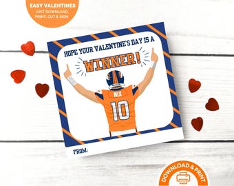 Broncos Nix Valentines, PRINTABLE Instant Download, Broncos Valentine, Easy Kids Valentine Card, Denver Boys Sports Football Valentine Cards
