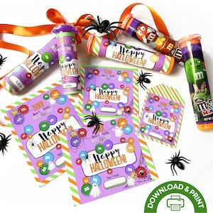 PRINTABLE Halloween Tag, Digital M&M Halloween Card, Classroom Halloween Tag, School Halloween Party Favor Tag, Digital Halloween Treat Tag