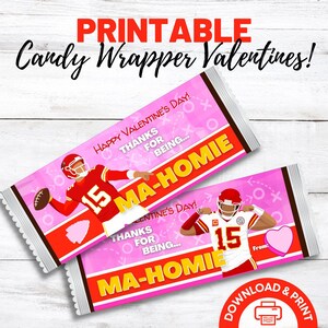 Embalagem de barra de chocolate Girlie Mahomie Valentine, Mahomes IMPRIMÍVEL Valentine, embalagem de barra Hershey, cartão de dia dos namorados do professor de classe Football Chiefs