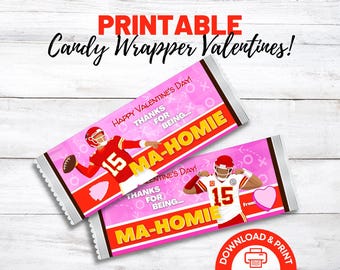 Girlie Mahomie Valentine Candy Bar Wrapper, Mahomes PRINTABLE Valentine, Hershey Bar Wrap, Class Teacher Football Chiefs Valentine Card