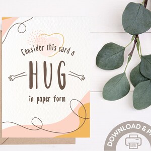 Carte imprimable, il s'agit d'une carte de téléchargement numérique Paper Hug, carte imprimable Paper Hug en 5 x 7 et 4 x 6, carte de soutien Love Comfort (vierge à l'intérieur).