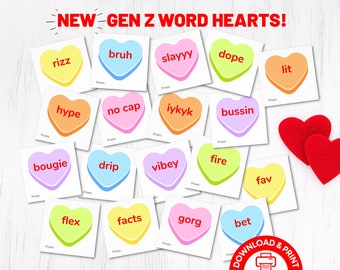 PRINTABLE Valentine Card, Gen Z Conversation Heart Valentine Card, Printable Classroom Valentine Card, Kids School Valentines Treat Tags