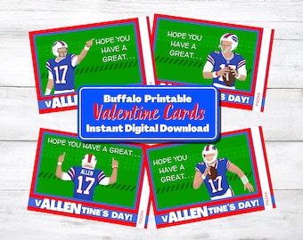 Bills Valentine Cards, Valentine Cards PRINTABLE Instant Download, Easy Kids Valentine Card, School Buffalo Allen Football Boy Valentine