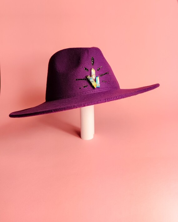 Purple Fedora Hat With Crystals and 