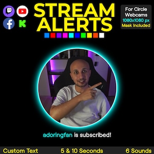 Minimal Webcam Alerts, Backlight Camera Border Frame Twitch Overlays, 10 Colors with Sound&Mask, Circle Full HD, YouTube Facebook Kick