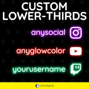 Neon Custom Social Media Lower Thirds for Twitch, YouTube, TikTok, Instagram, Kick, Facebook Streams and Videos, Cute Socials Widget