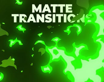 May include: Green and white abstract shapes transition against a black background. The text "MATTE TRANSITIONS" is in white at the top of the image.