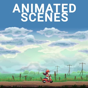 Pixel Field Animated Scenes, BRB, Be Right Back, Starting Soon Twitch Overlays for Streamers, Cute Kawaii pixel art Scooter Layouts