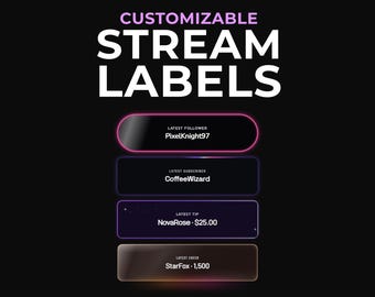 Stream Labels Widget for Twitch YouTube Kick | Latest Follower Sub Tip Overlay | Custom StreamElements OBS Widget | 25 Styles