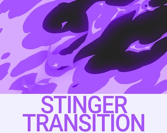 May include: Abstract purple and black background with the text "STINGER TRANSITION" in purple.