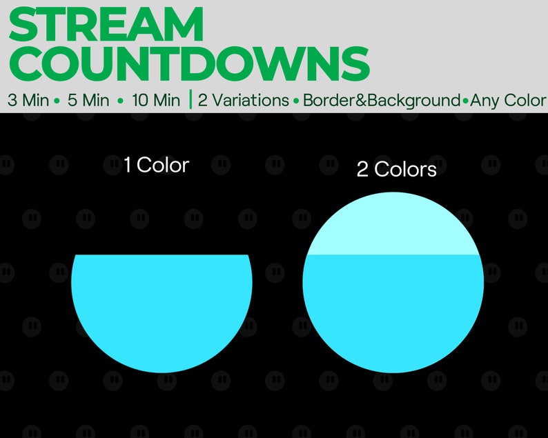 Puede incluir: Dos variaciones de un gr&aacute;fico de cuenta atr&aacute;s. El primer gr&aacute;fico es un semic&iacute;rculo relleno con un color azul claro. El segundo gr&aacute;fico es un c&iacute;rculo completo con una mitad superior azul claro y una mitad inferior azul oscuro. El texto "1 Color" est&aacute; encima del primer gr&aacute;fico y el texto "2 Colores" est&aacute; encima del segundo gr&aacute;fico.
