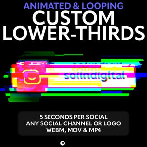 Glitch Custom Social Media Lower Thirds for Twitch, YouTube, Tiktok, Kick, Facebook Streams and Videos, Rotating Socials Widget