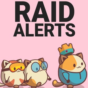Può includere: Tre gatti di cartoni animati con occhi e occhiali di diversi colori. Il gatto al centro ha una corona in testa. Il testo "RAID ALERTS" è in cima all'immagine.