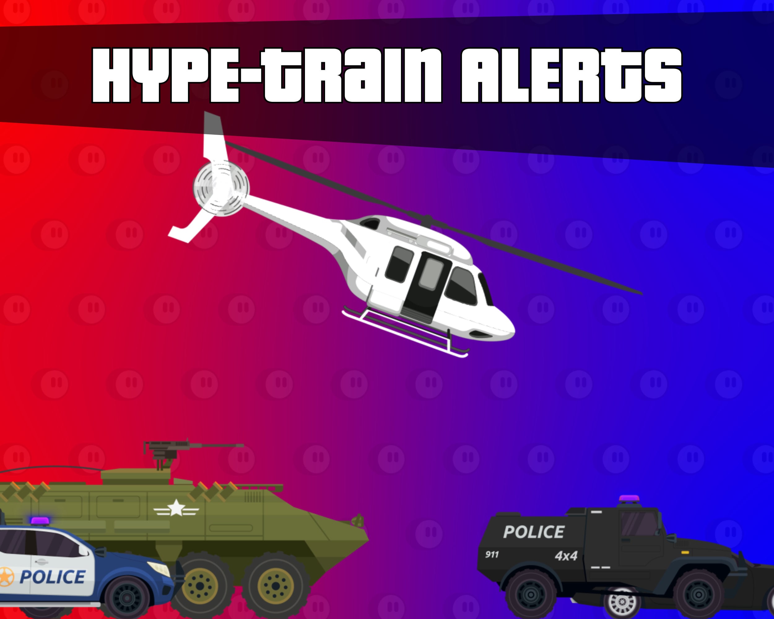 Police Chase Hype Train Alerts with Levels, Cops Grand Auto Speed Animated Twitch Overlay with Sound, Start - Level Up - All Time High