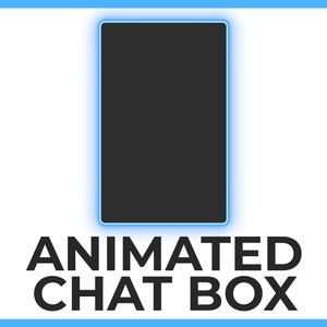 Puede incluir: Un rectángulo negro con un brillo azul alrededor. El texto "ANIMATED CHAT BOX" está debajo del rectángulo.
