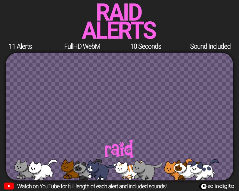 Subtle Cats Raid Alerts for Twitch Streamers, Chibi Cute Kawaii Funny ...