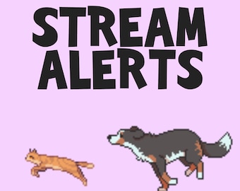 Dog Chase Stream Alerts for Twitch, Animated Cute Pixel Cat Puppy Overlay Asset, Follower Sub Cheer Raid Donation for Streamers & VTubers