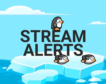 Penguin Alerts for Twitch Streams, Cute Happy Animal Animated Alert Overlay, Follower Subscriber Cheer Gift Raid Donation