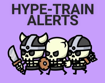 Tiny Skeletons Hype Train Alerts with Levels, Cute Funny Kawaii Twitch Sound Alerts, Start - Level Up - All Time High, Animated Overlays