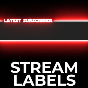 May include: A black graphic with a red neon border and the words "LATEST SUBSCRIBER" at the top. Below is a black rectangle, and at the bottom, the words "STREAM LABELS" are displayed in white.
