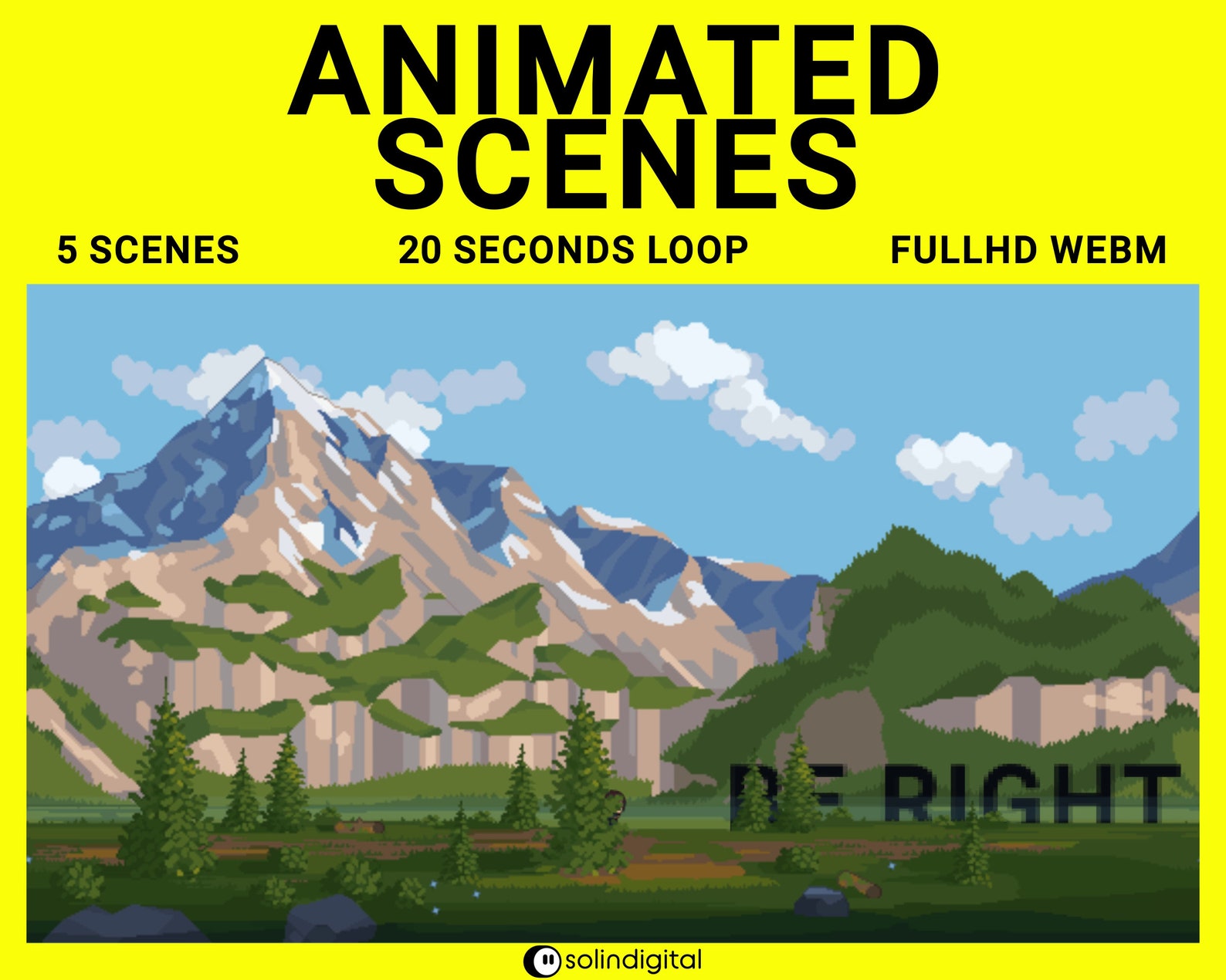 Pixel Mountain Animated Scenes, BRB, Be Right Back, Starting Soon ...