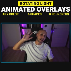 Sovrapposizioni animate con luce rotante, layout della fotocamera per lo streaming, facile da implementare, qualsiasi colore, cornici webcam per streamer Twitch