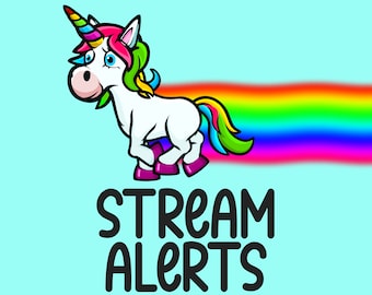 Einhorn Stream Alarms für Twitch, süße bunte Retro Regenbogen Animierte Overlays für YouTube Facebook und Kick VTubers, OBS und Streamlabs