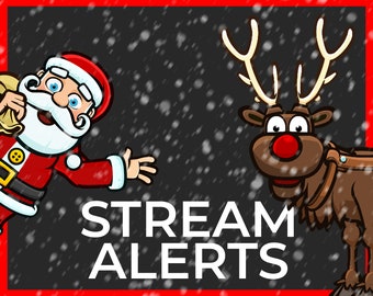 Christmas Animated Alerts for Twitch Streams, Santa Claus and Rudolf Alerts Overlay, Follower Subscriber Cheer Host Raid Donation, with Snow