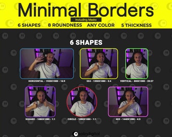 Minimal Border Overlays, Camera Layout for Streaming, Easy to Implement, Any Color, Webcam Frames for Twitch, YouTube, Facebook and Kick