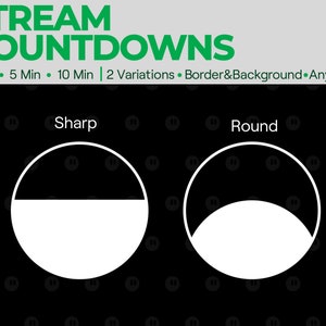 Puede incluir: Dos temporizadores de cuenta atr&aacute;s circulares blancos, uno con un borde afilado y otro con un borde redondeado, sobre un fondo negro con un patr&oacute;n de c&iacute;rculos blancos. El texto "Sharp" est&aacute; sobre el temporizador con un borde afilado y el texto "Round" est&aacute; sobre el temporizador con un borde redondeado.