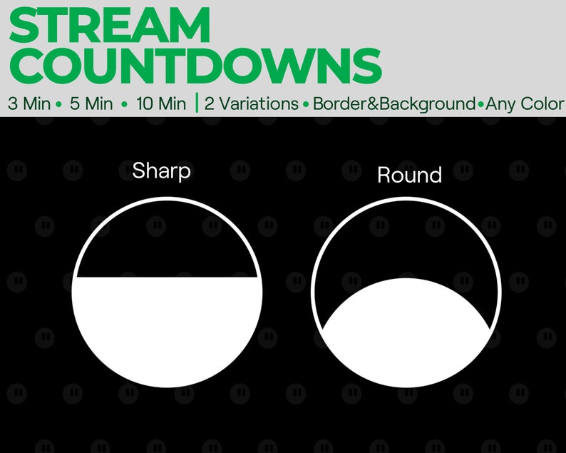 Puede incluir: Dos temporizadores de cuenta atr&aacute;s circulares blancos, uno con un borde afilado y otro con un borde redondeado, sobre un fondo negro con un patr&oacute;n de c&iacute;rculos blancos. El texto "Sharp" est&aacute; sobre el temporizador con un borde afilado y el texto "Round" est&aacute; sobre el temporizador con un borde redondeado.