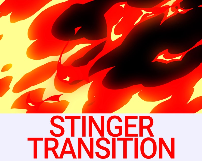 May include: A red and yellow animated stinger transition effect with the text "STINGER TRANSITION" in red.
