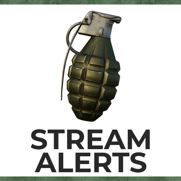 MK2 Grenade Stream Alerts, Military Overlays for Twitch YouTube and Facebook, Follower Subscriber Member Like Cheer Gift Donation with Sound