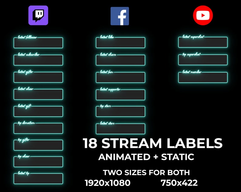 Animated Neon Stream Labels Twitch Labels Latest Follower Etsy
