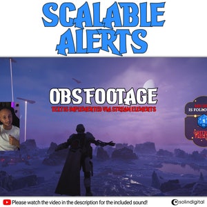 May include: A screenshot of a video game with a character standing in a snowy landscape. The text "OBS FOOTAGE" is displayed in the upper center of the image. The text "TEXT IS IMPLEMENTED VIA STREAM ELEMENTS" is displayed below the "OBS FOOTAGE" text. The text "MY ROLE IS FOLLOWING!" is displayed in a blue box in the upper right corner of the image. A blue and white dice with the number "1" is displayed in the lower right corner of the image. The text "CRITICAL FAILURE" is displayed below the dice.