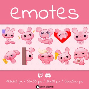 Cute Bunny Emotes, 10x, Kawaii Rabbit Emotes For Twitch Streamers and Discord Servers