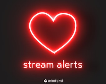 Neon Heart Animated Alerts for Twitch Streams, Cute Kawaii Love Overlay, Follow Subscribe Cheer Raid Donation Like Gift, Valentines Day
