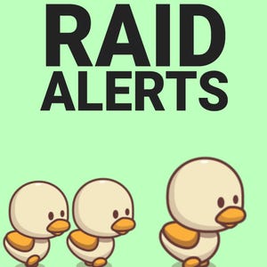 Pode incluir: Três patos de desenho animado em fila, com o texto "RAID ALERTS" acima deles. Os patos são brancos com bicos e pés laranja.