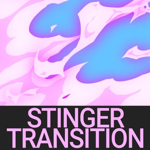 May include: Abstract digital art with a pink and blue color scheme. The image has a swirling, liquid-like effect. The text "STINGER TRANSITION" is at the bottom of the image.