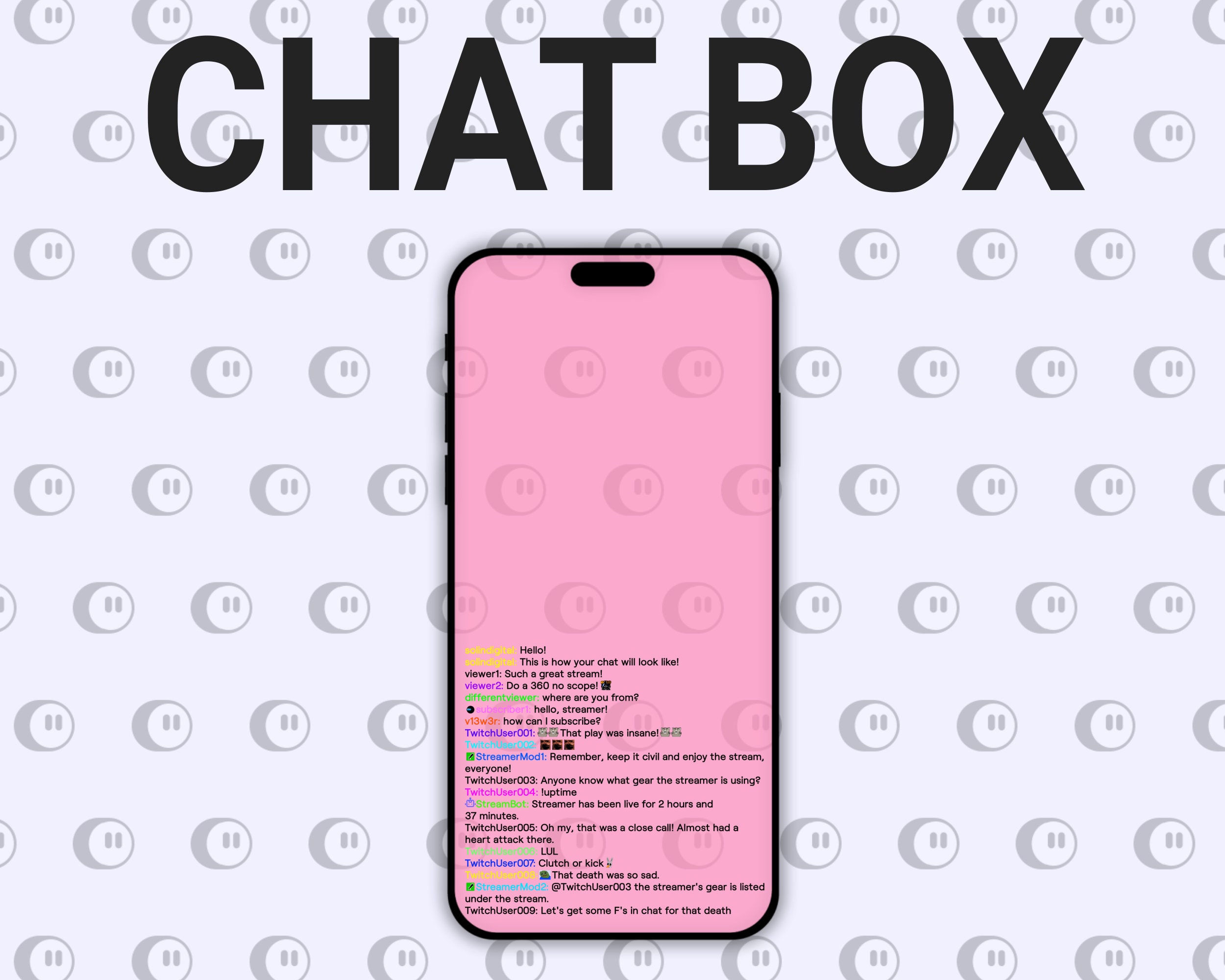 Phone Twitch Chat Box, 2 Alignments, 13 Colors, Cute Static Scalable ...
